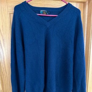Alexander Julian Sweater Mens XL Navy Blue 100% Cashmere V-Neck Pullover